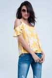 Yellow Flower Top and Ruffles Detail