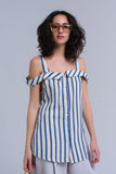 Cream Top With Blue Stripes