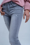 Gray Jeans With Rips Detail