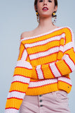 Orange and Pink Color Block Stripe Sweater
