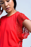 Red Top With Lace Back and Ruffles