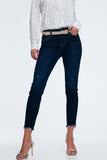 Mid Rise Jeans in Bright Blue With Raw Hem