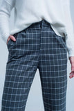Grey Pants in White Check Print