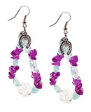 Aquamarine and Amethyst Stones Drop Earrings With Silver Horseshoe Charm. Perfect for Parties, Summer Time and Gift for