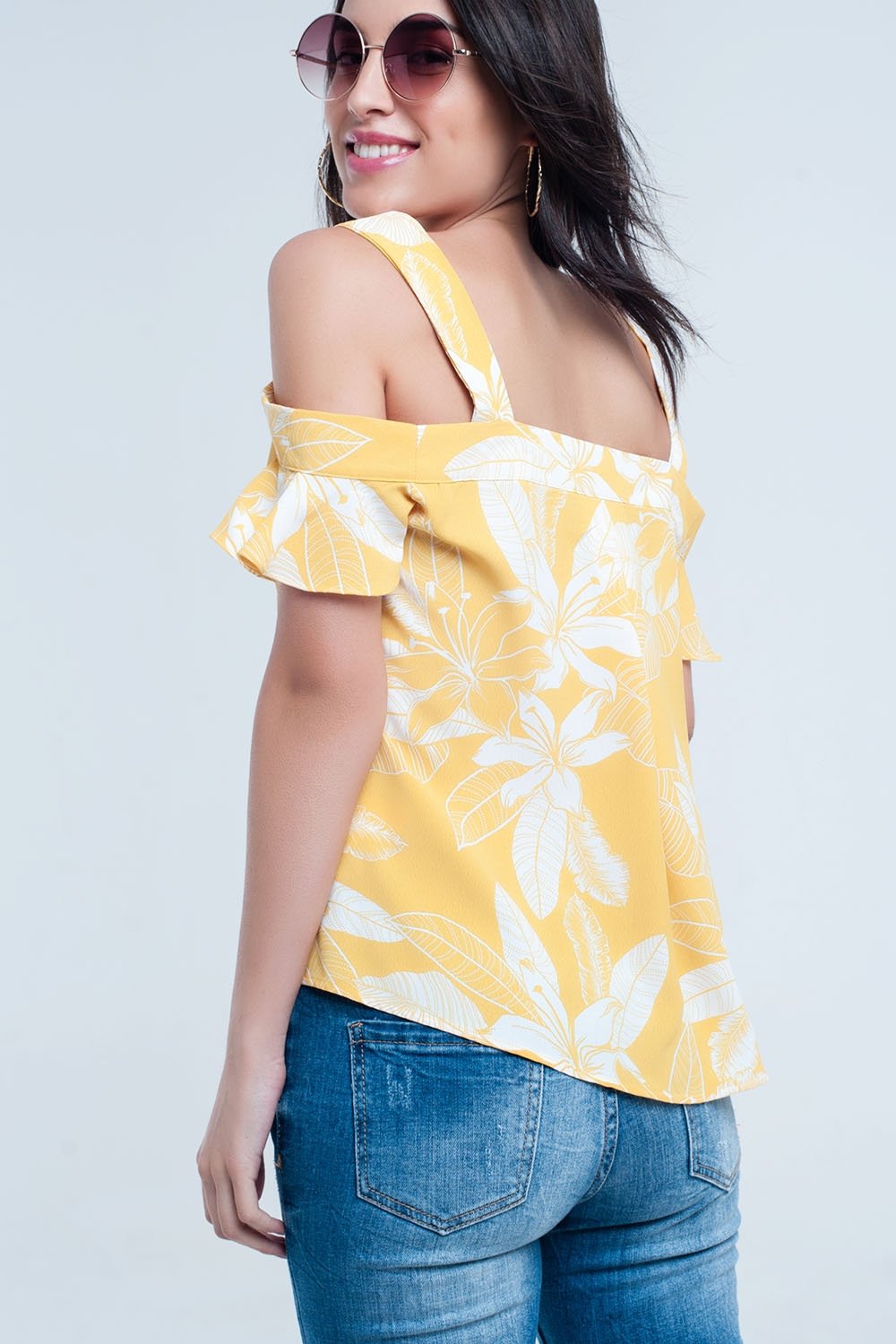 Yellow Flower Top and Ruffles Detail