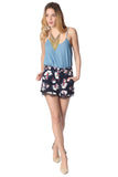 Navy Blue Shorts in Floral Print With Lace Detail
