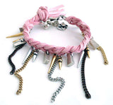Charm Bracelet With Fringes, Leather and Swarovski Crystals. Boho Chic Bracelet, Boho Chic Jewelry.