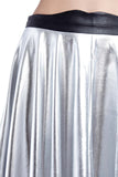 Silver Pleated Midi Skirt in Metallic