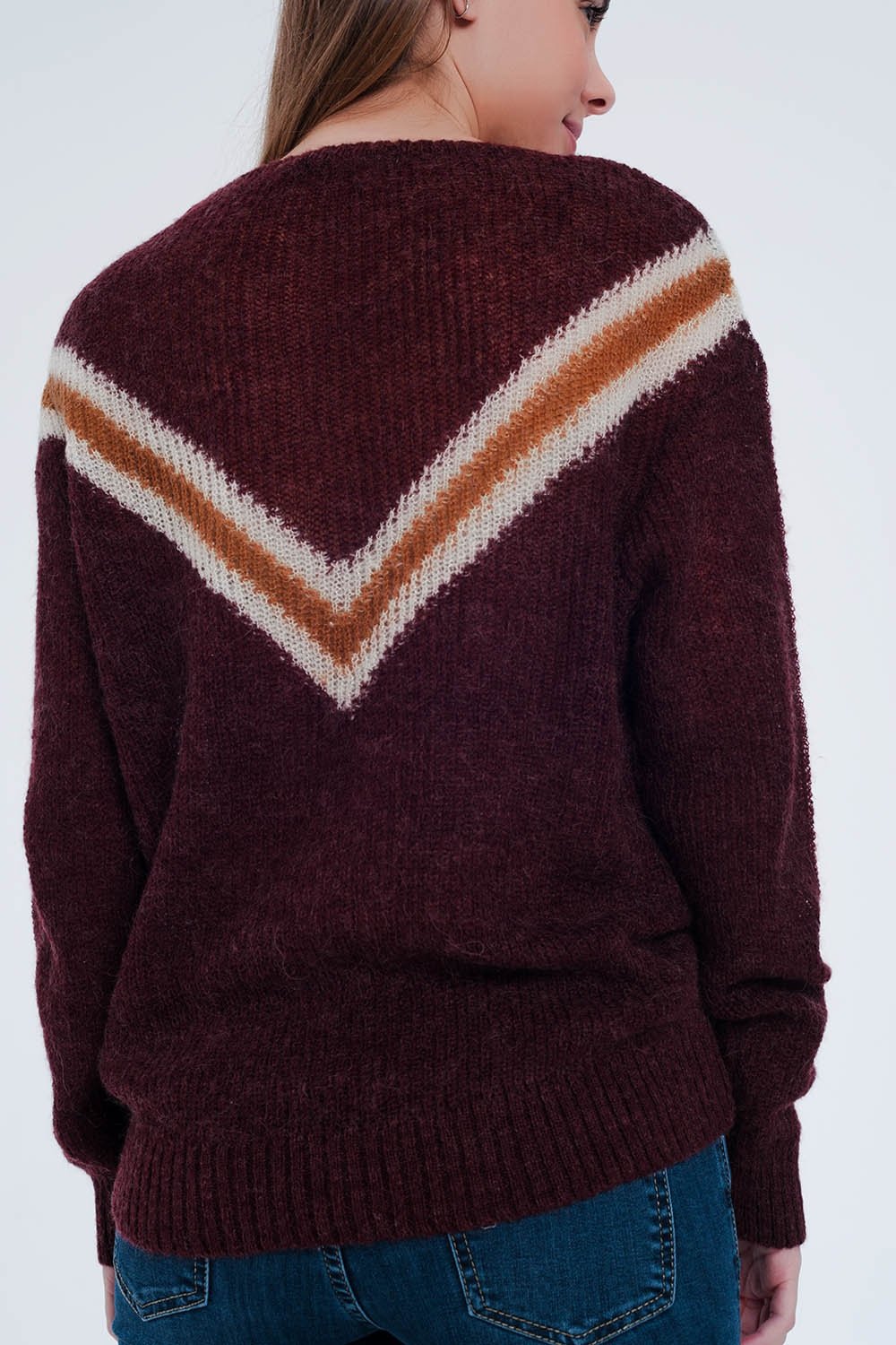 Maroon Sweater With Striped Detail